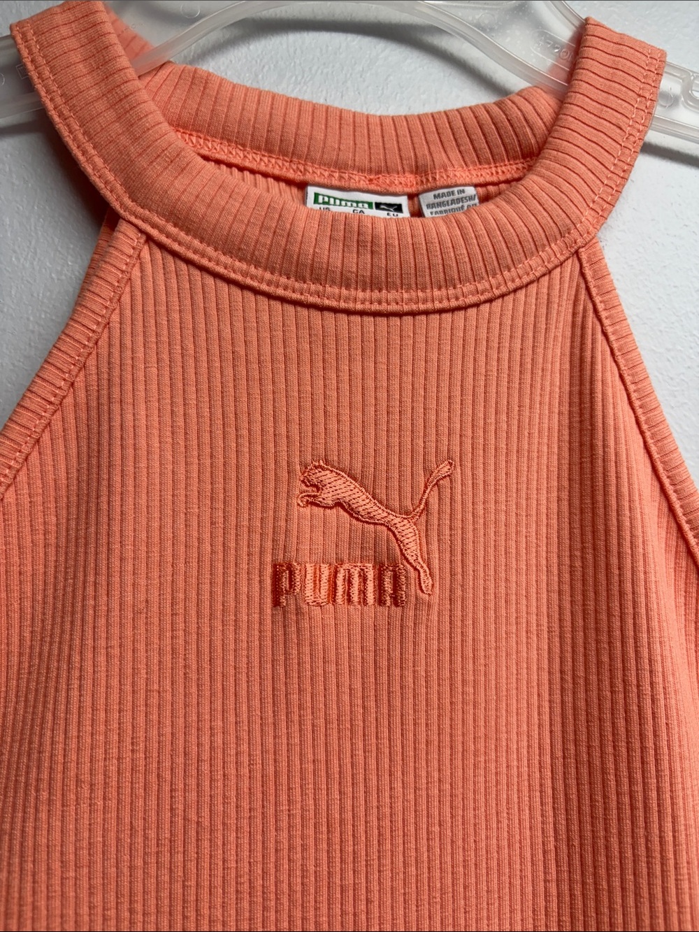 New!- Puma Coral Orange Ribbed Halter Mini Dress - Picture 3 of 4
